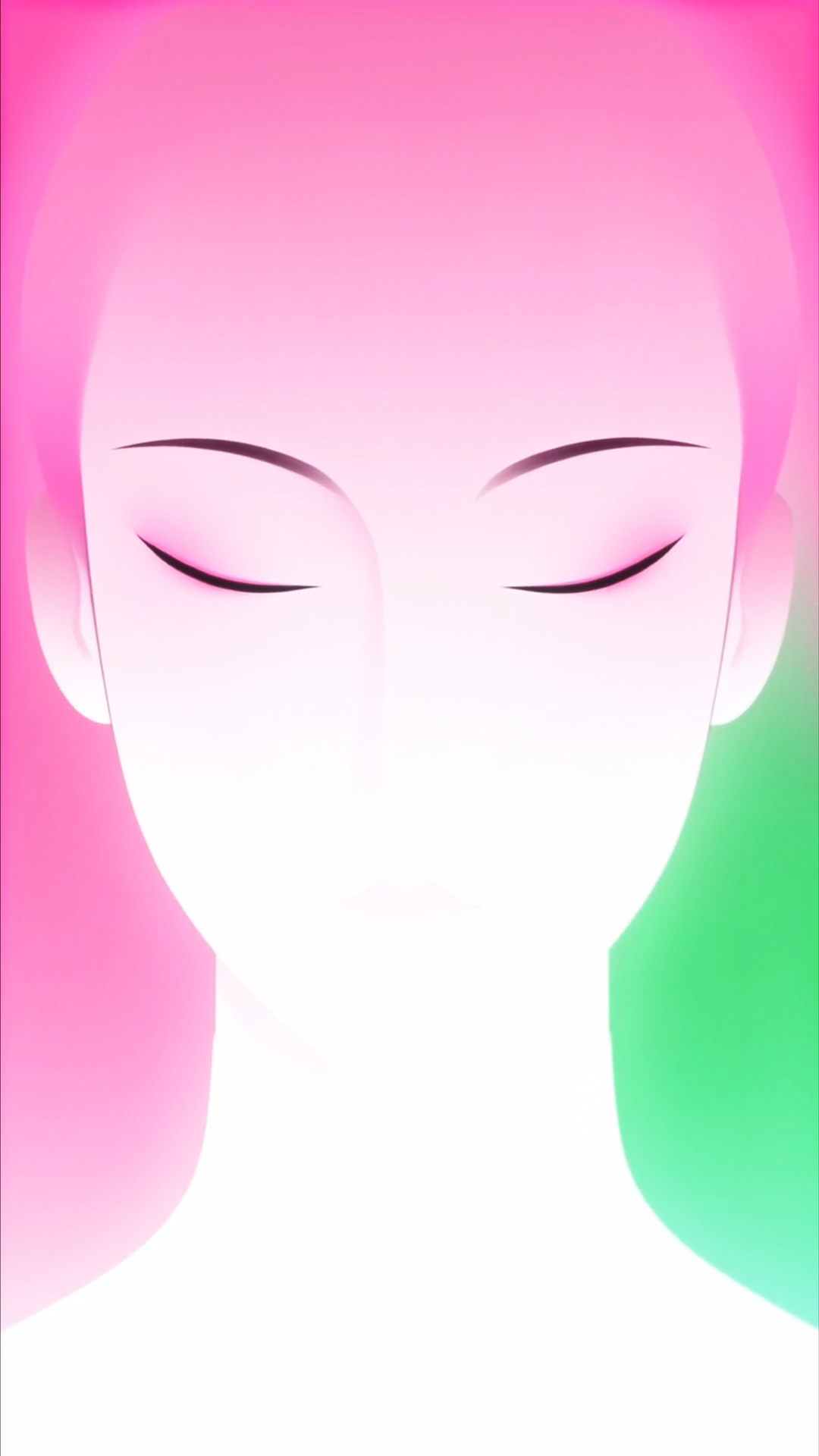 粉绿流光中，闭目人物进入静观状态的竖屏艺术短片画面